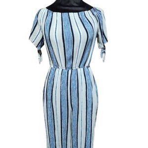 Love Fire Polyester Women's Jumpsuit Size Medium, Built In Shorts Blue & White
